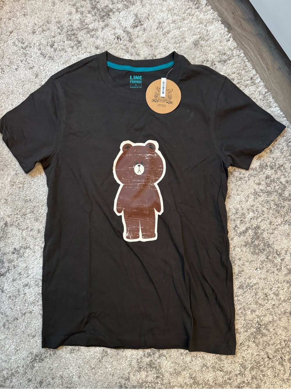 LINE FRIENDS Brown Bear Graphic Tee - Black